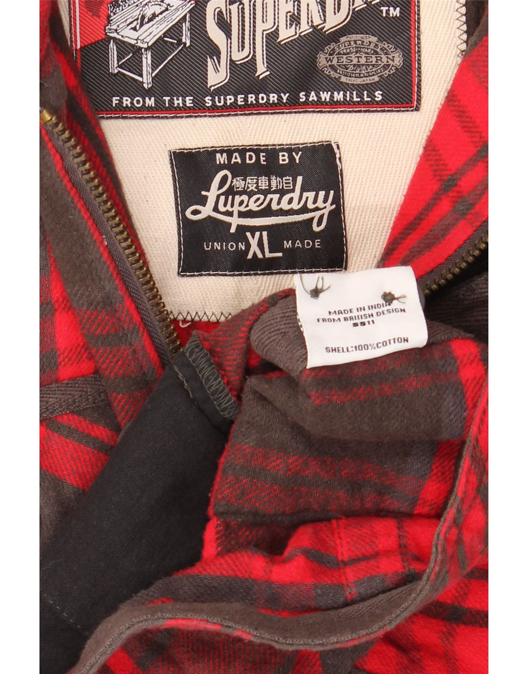 Superdry Chaqueta utilitaria para hombre UK 42 XL Algodón a cuadros rojos