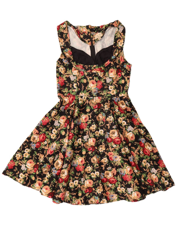 Lindy Bop Vestido sin mangas para mujer UK 40 XL Algodón floral negro