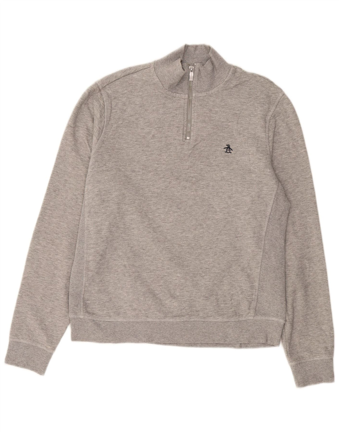 PENGUIN Sudadera con cuello y cremallera para hombre Jersey de algodón gris medio