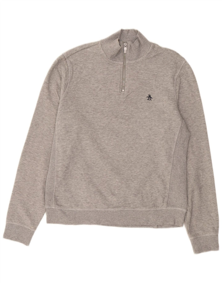 PENGUIN Sudadera con cuello y cremallera para hombre Jersey de algodón gris medio