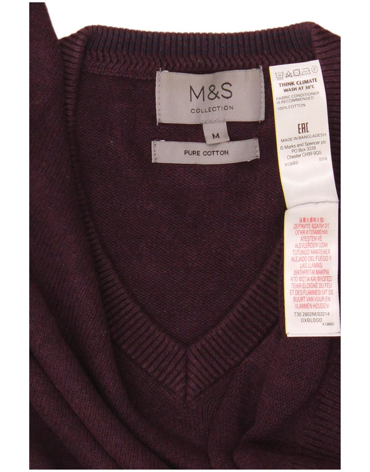 Marks & Spencer Suéter con Cuello en V para Hombre Algodón Granate Medio
