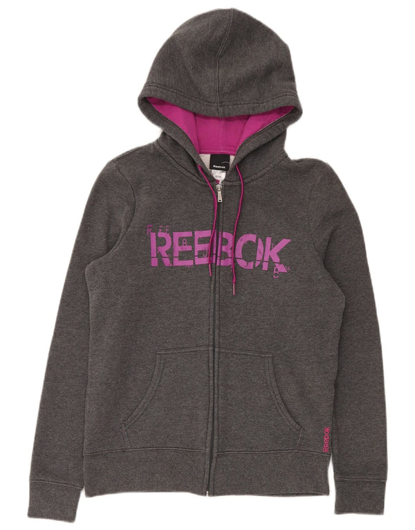 Reebok Sudadera con capucha y cremallera gráfica para mujer UK 10 Small Grey Cotton