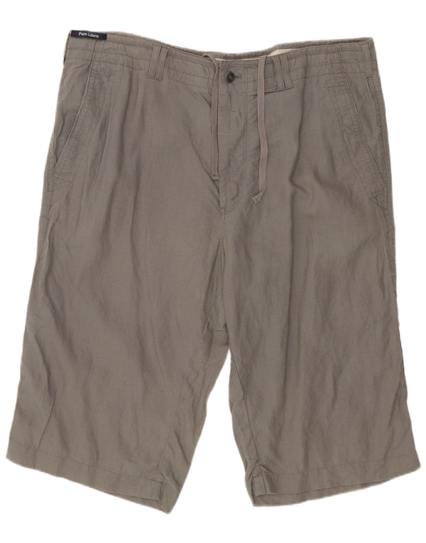 Marks & Spencer Pantalones cortos chinos para hombre W38 XL Lino gris