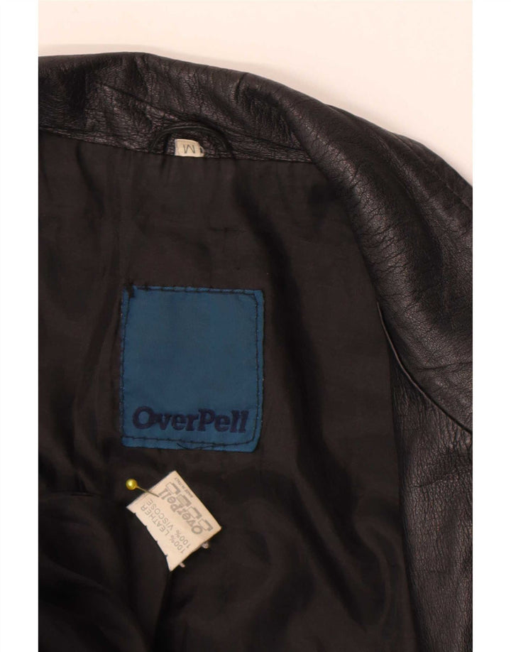 Vintage mujer chaqueta de cuero Reino Unido 12 cuero negro medio