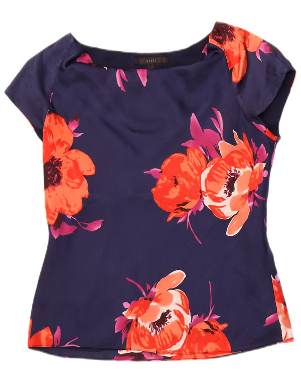 COAST Blusa para mujer Top UK 12 Medio Azul Marino Floral Poliéster