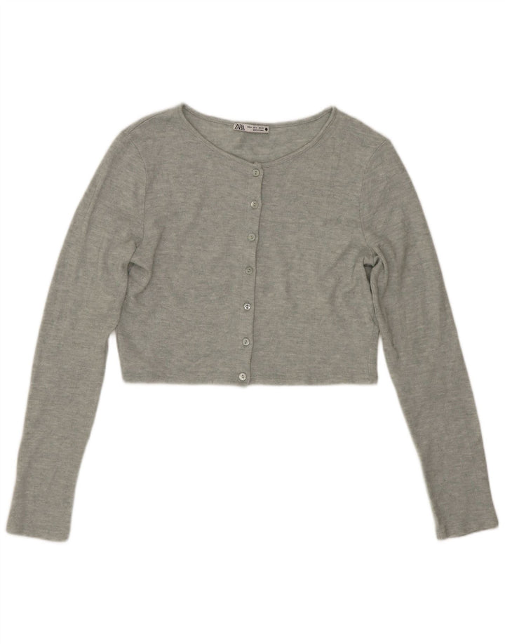 Zara Mujer Crop Cardigan Suéter UK 12 Medio Gris Moteado
