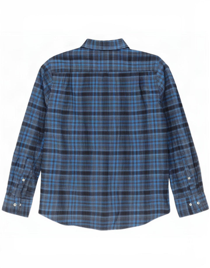 Carrera Camisa de franela de ajuste regular para hombre Algodón a cuadros azul marino grande