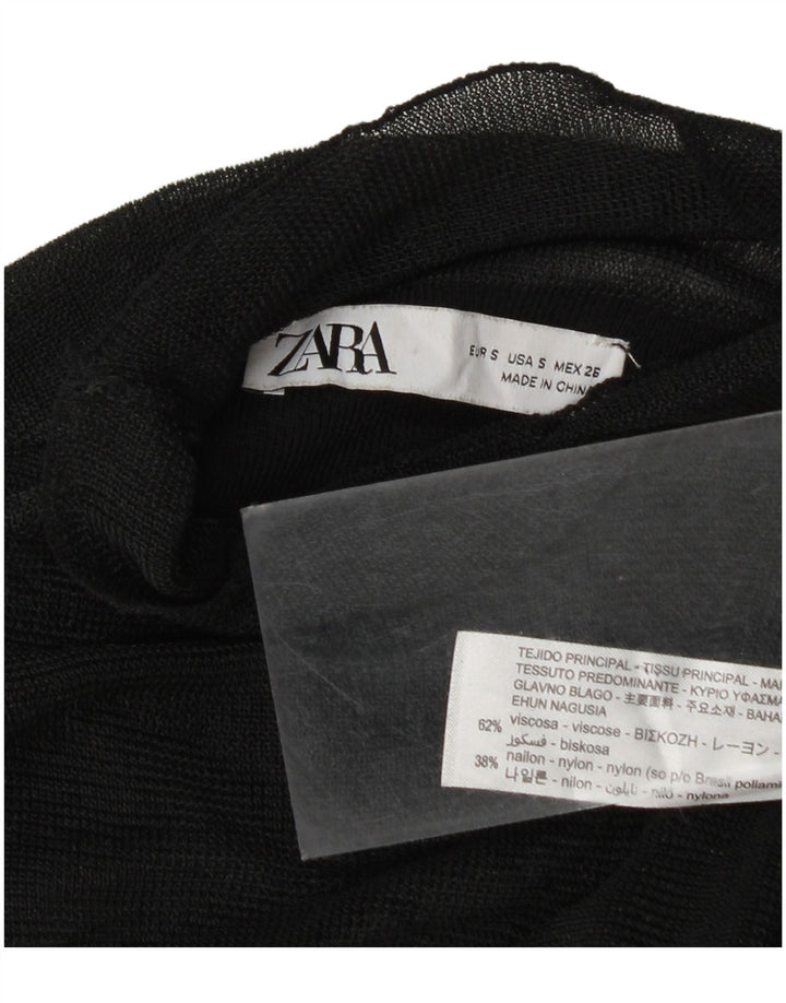 Zara Mujer Blusa Transparente Top UK 10 Small Viscosa Negra