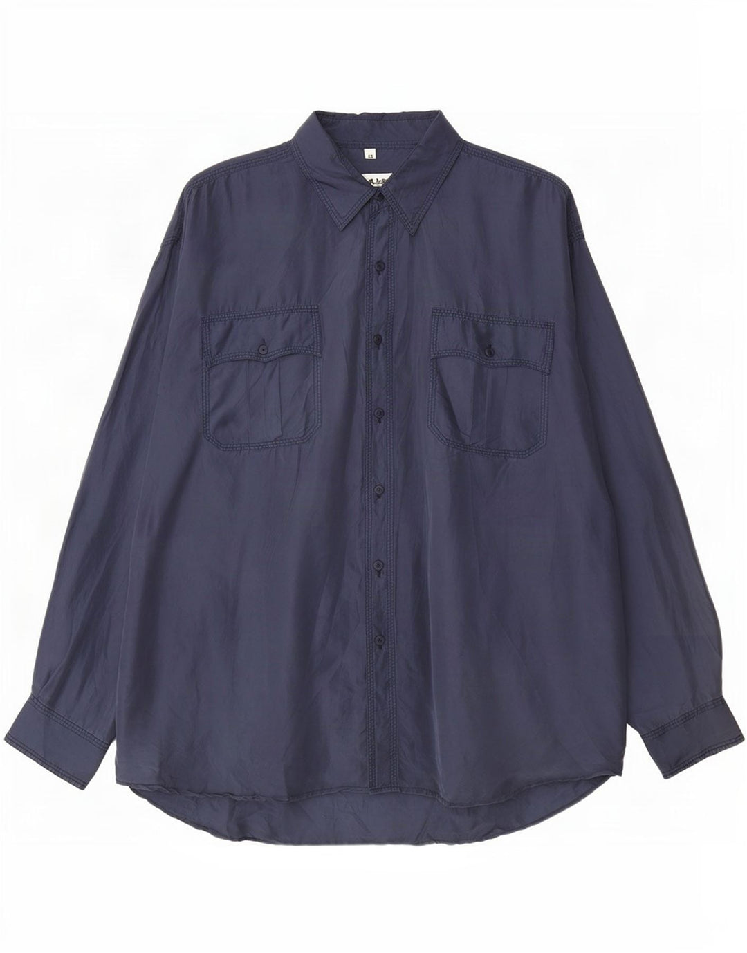 Camisa Vintage Hombre XL Seda Azul Marino