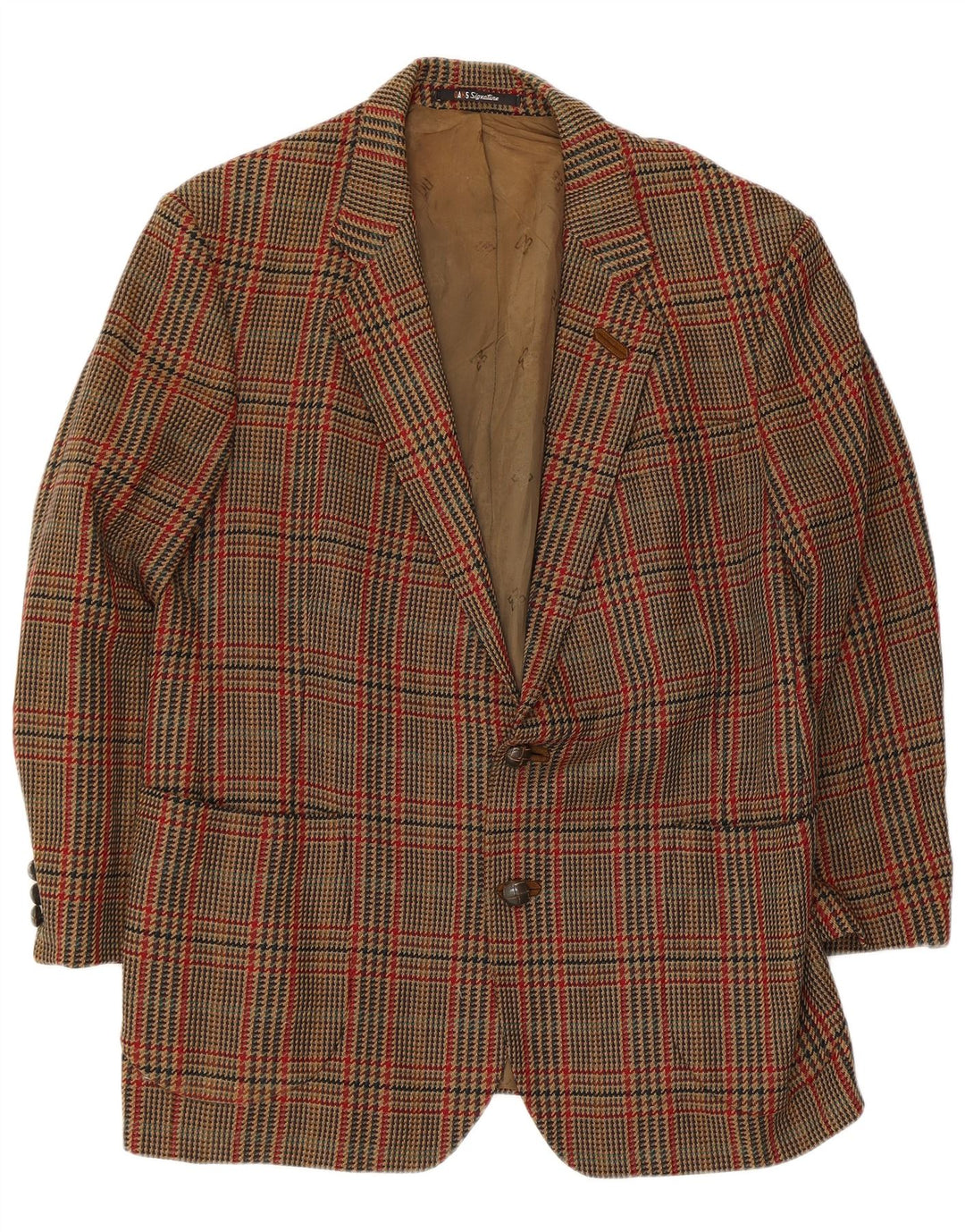 DAKS Chaqueta tipo blazer de 2 botones para hombre UK 38 Marrón medio Pata de gallo Lana nueva