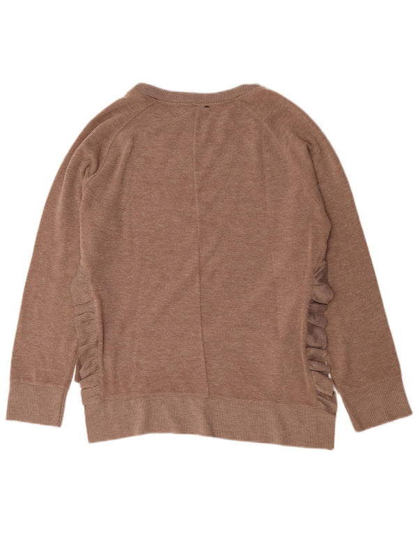 Zara Mujer Oversize Volantes Cuello Barco Jersey Suéter UK 10 Small Marrón