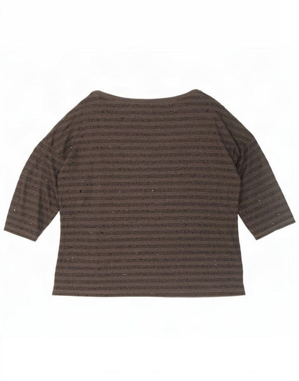 Zara Mujer Top Manga 3/4 UK 20 2XL Poliéster Rayas Gris