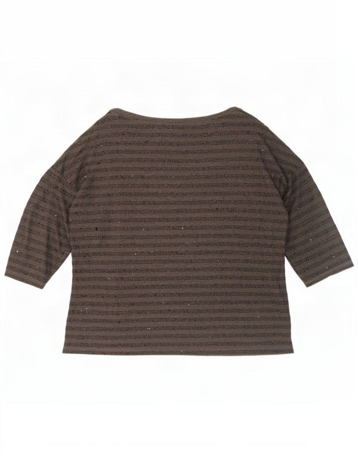 Zara Mujer Top Manga 3/4 UK 20 2XL Poliéster Rayas Gris