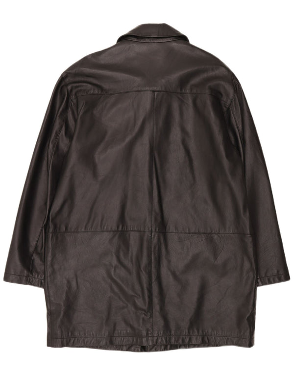 Vintage hombres cuero abrigo IT 50 grande negro