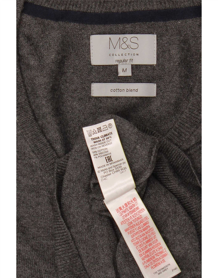 Marks & Spencer Jersey de corte regular con cuello en V para hombre de algodón gris medio