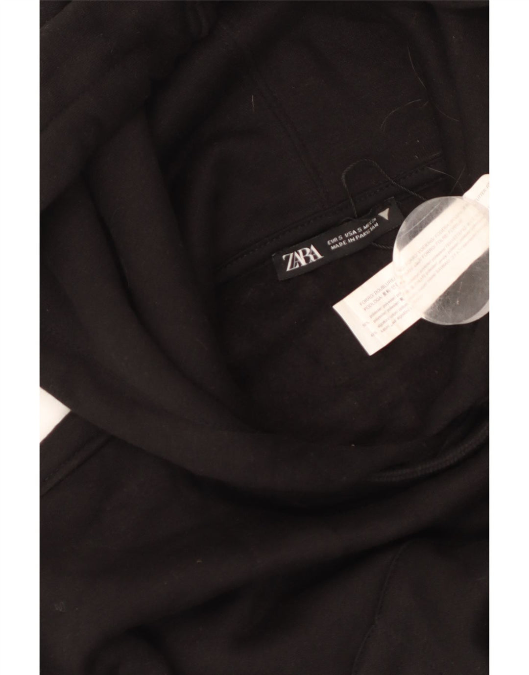 ZARA Mujer Crop Sudadera con capucha Jumper UK 10 Small Negro Poliéster