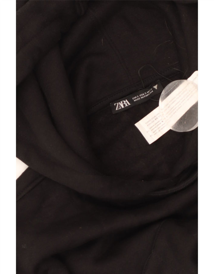 ZARA Mujer Crop Sudadera con capucha Jumper UK 10 Small Negro Poliéster