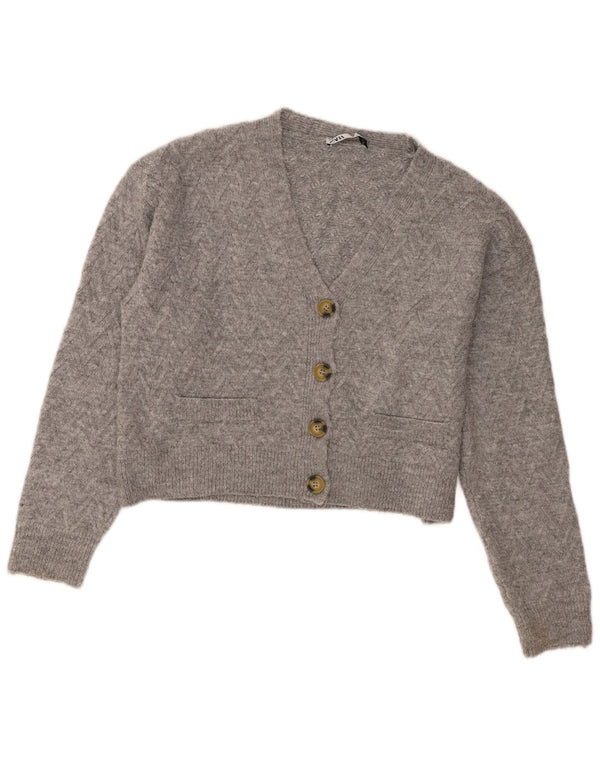 Zara Mujer Crop Cardigan Suéter UK 44 Acrílico Gris Medio