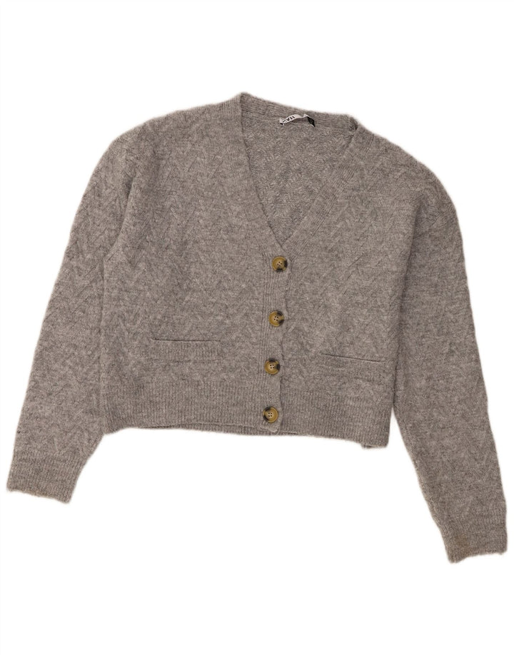 Zara Mujer Crop Cardigan Suéter UK 44 Acrílico Gris Medio