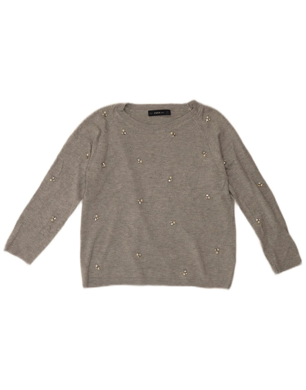 ZARA Suéter tipo jersey con cuello barco y manga 3/4 para mujer UK 40 Small Viscosa gris