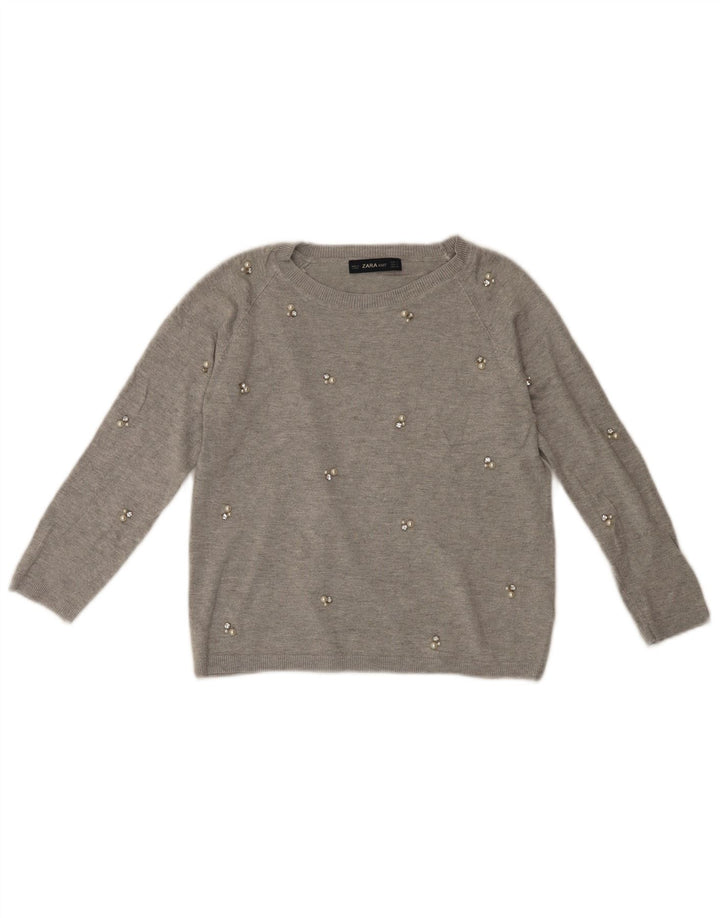 ZARA Suéter tipo jersey con cuello barco y manga 3/4 para mujer UK 40 Small Viscosa gris