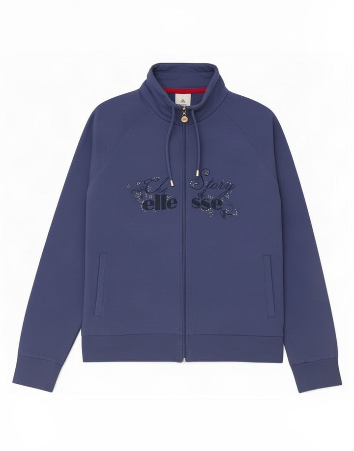 Ellesse Chaqueta superior de chándal gráfico para mujer UK 40 Algodón azul marino mediano