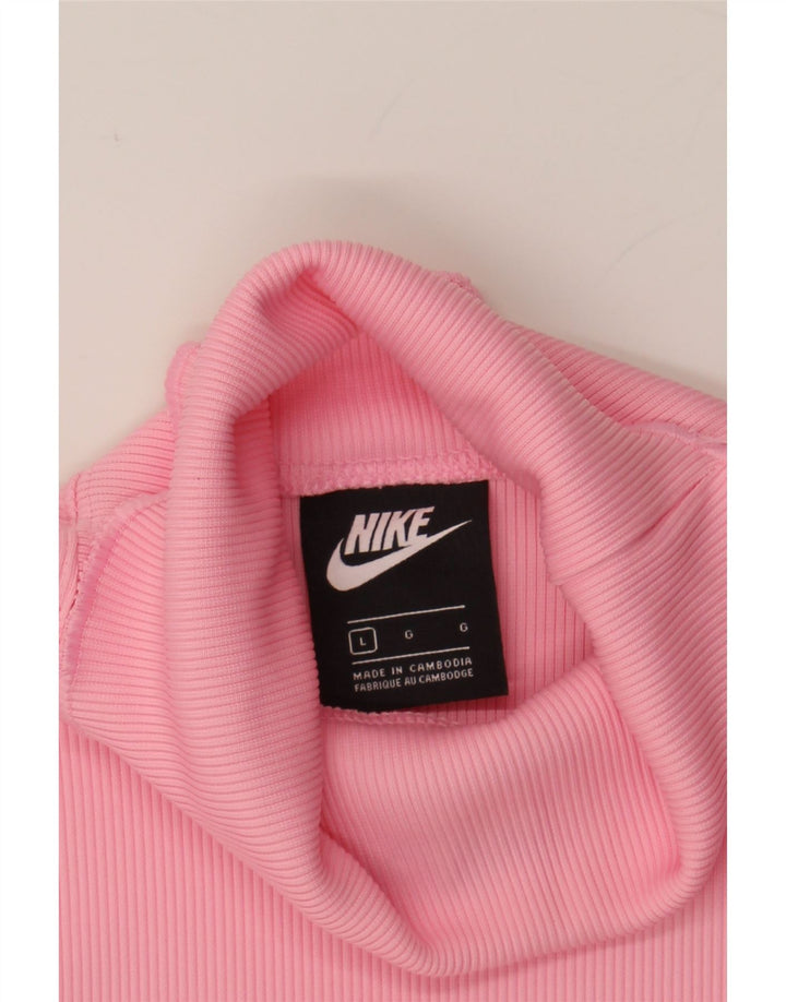 NIKE Womens Crop Roll Neck Top Long Sleeve UK 14 Large Pink Vintage Nike and Second-Hand Nike from Messina Hembry 
