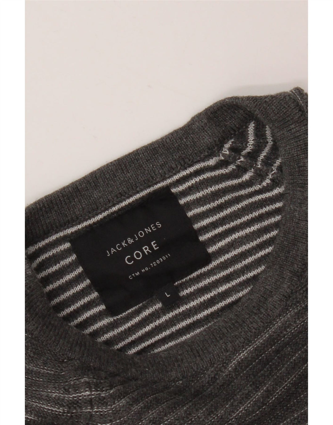 JACK & JONES Jersey tipo jersey con cuello redondo para hombre, talla grande, gris, a rayas
