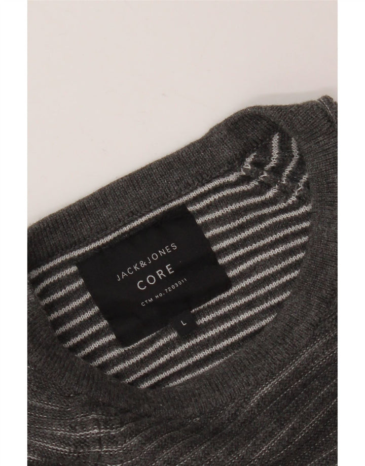 JACK & JONES Jersey tipo jersey con cuello redondo para hombre, talla grande, gris, a rayas