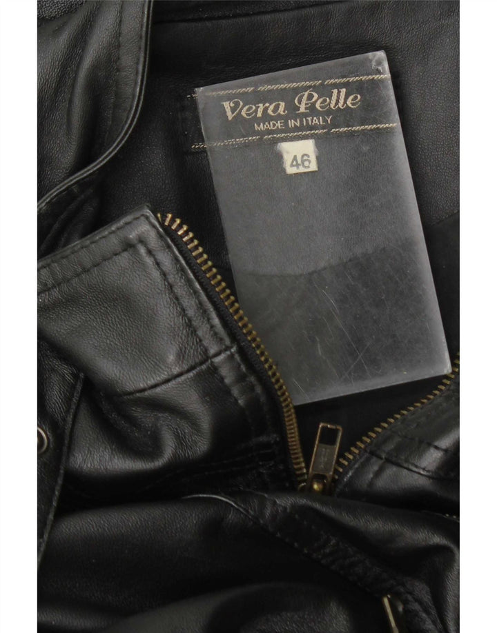 Chaqueta de cuero vintage para mujer IT 46 cuero negro grande