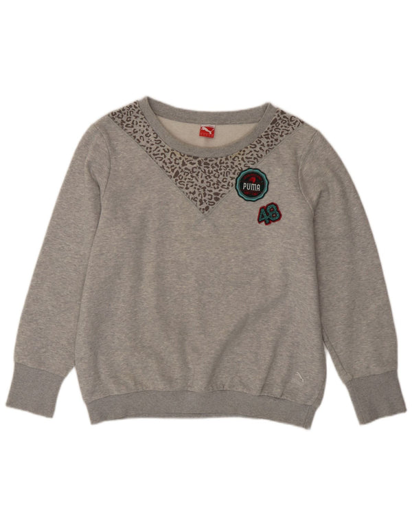 Puma Womens Graphic Sweatshirt Jumper UK 16 Large Grey Animal Print