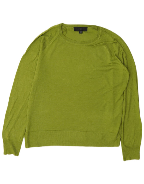 Zara Womens Oversized Boat Neck Jumper Sweater UK 10 Small Green Viscose