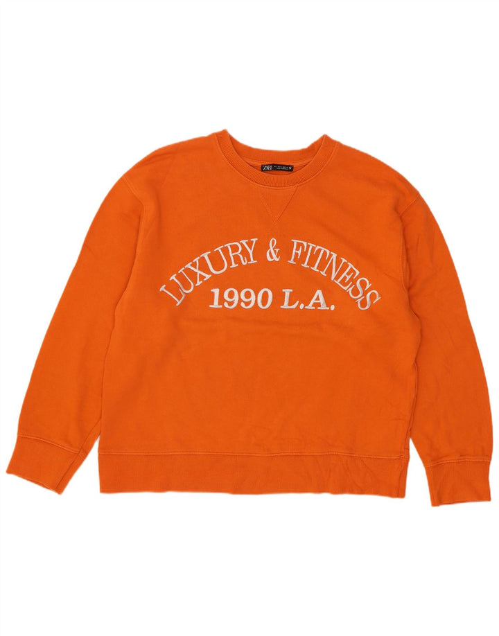 Zara Mujer Gráfico Sudadera De Gran Tamaño Jersey Reino Unido 10 Pequeño Algodón Naranja