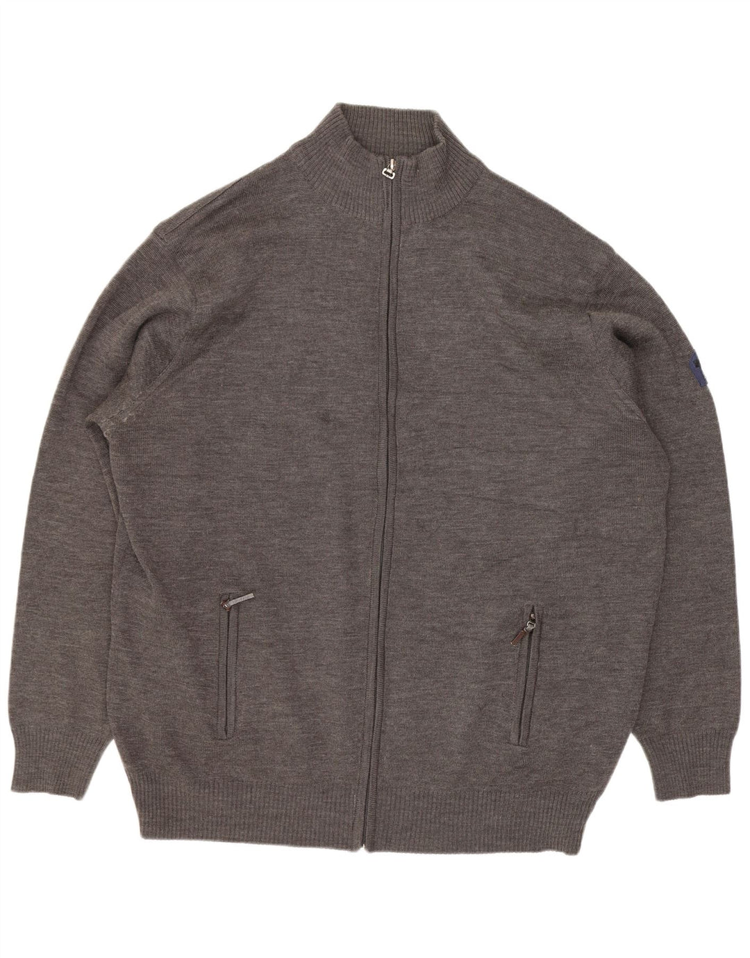 Vintage hombres Cardigan suéter 5XL gris lana merino