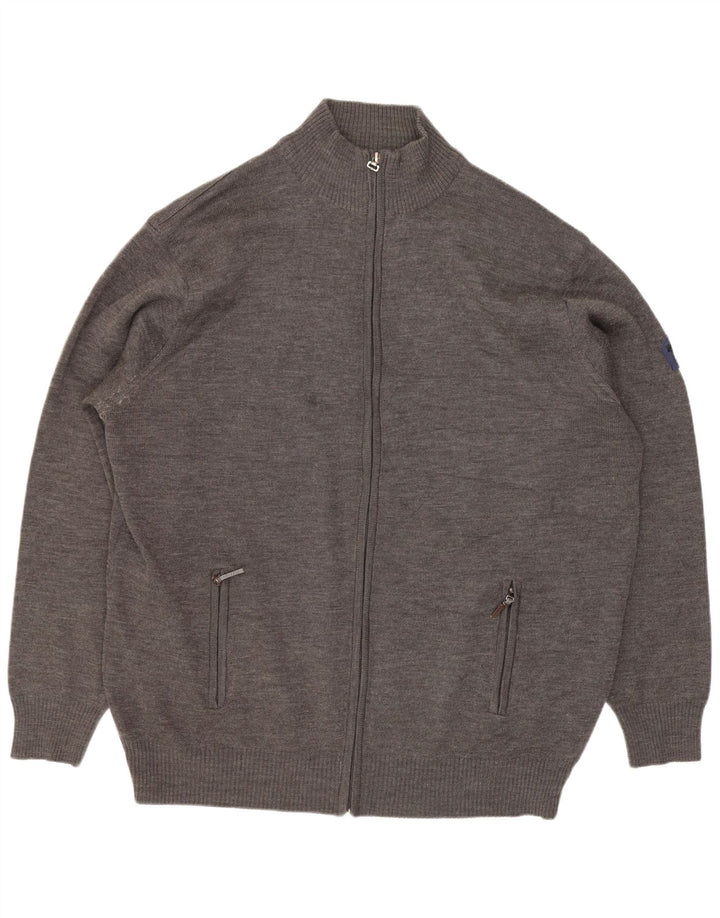 Vintage hombres Cardigan suéter 5XL gris lana merino