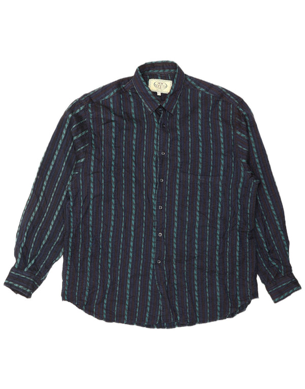 Camisa vintage para hombre grande azul marino a rayas