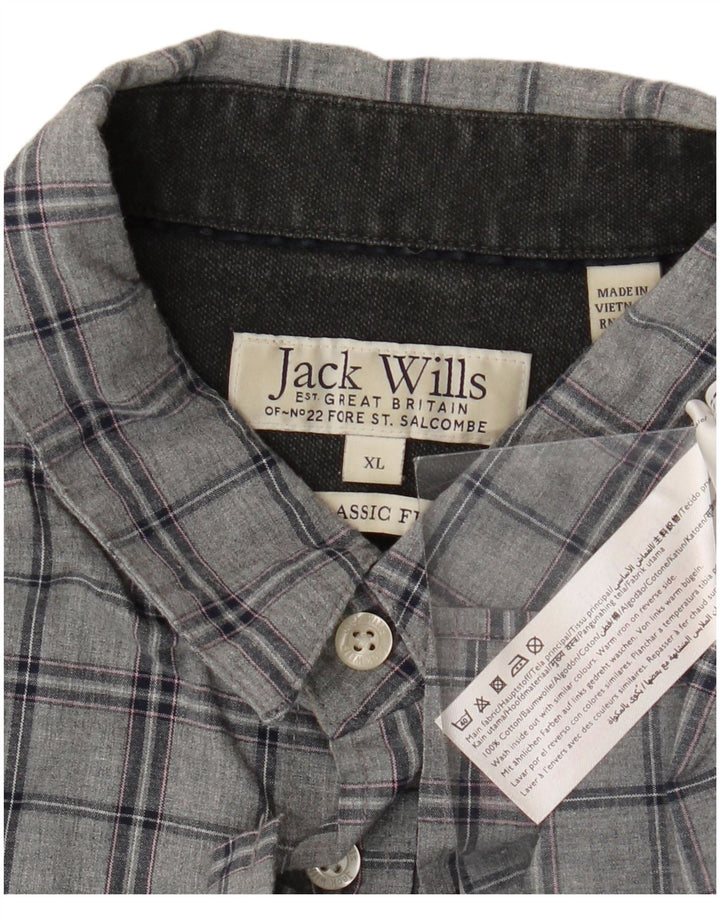 Jack Wills Camisa de corte clásico para hombre XL Algodón a cuadros gris