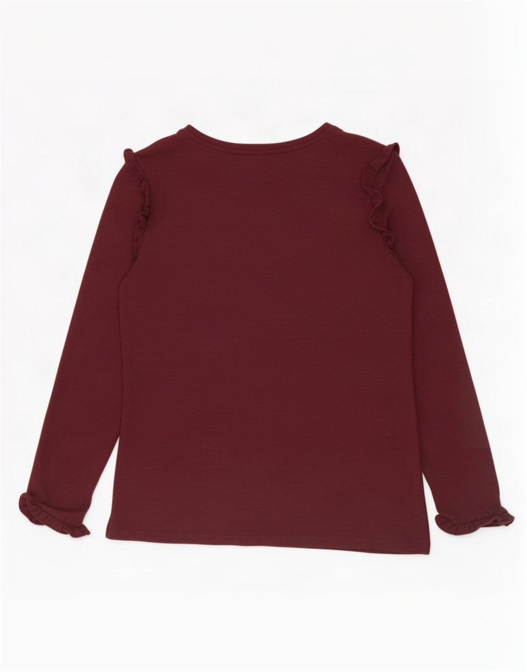 Oasis Top con volantes en la parte delantera para mujer, manga larga, talla 40, talla pequeña, viscosa burdeos