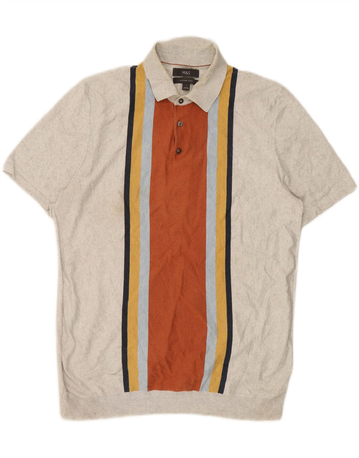 Marks & Spencer Polo para hombre de algodón a rayas grises grandes