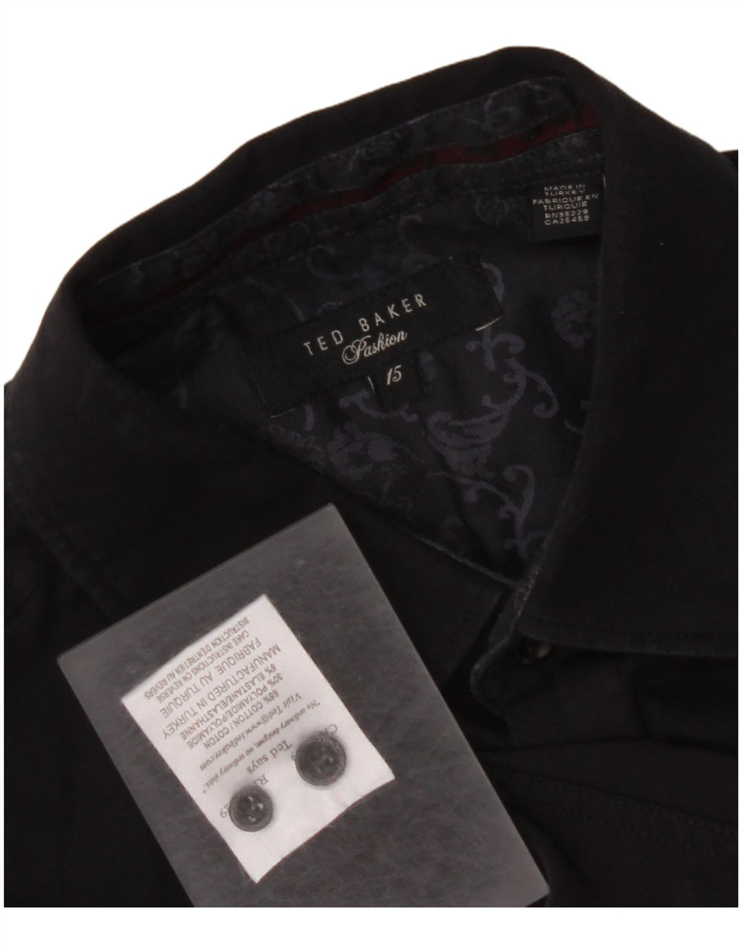 TED BAKER Camisa para hombre Talla 15 Mediana Algodón negro