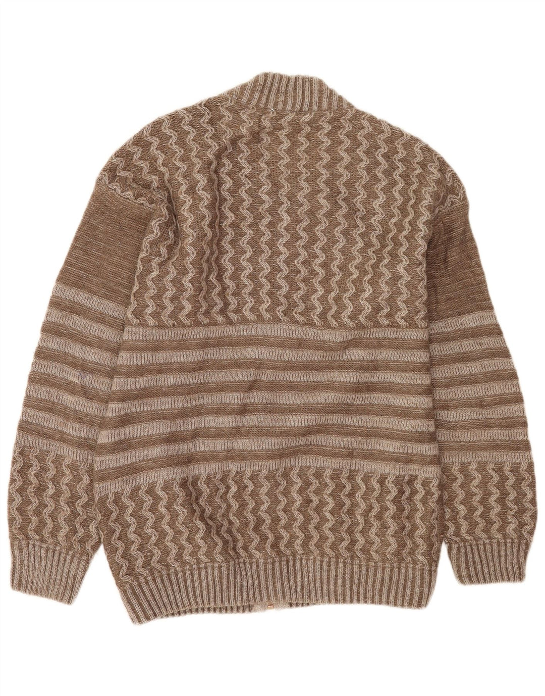 Vintage hombres gráfico cardigan suéter grande marrón patchwork lana