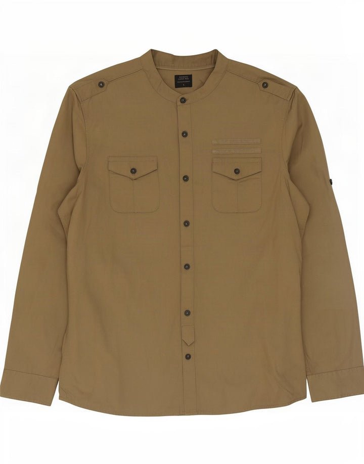 Vintage hombres camisa militar grande algodón beige