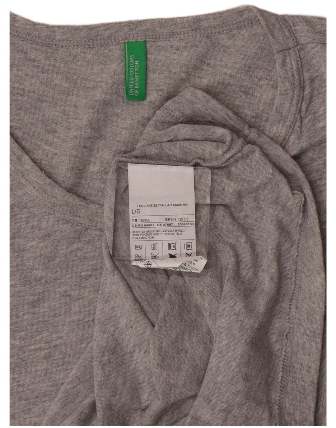 Benetton Hombre Camiseta Estampada Grande De Algodón Gris