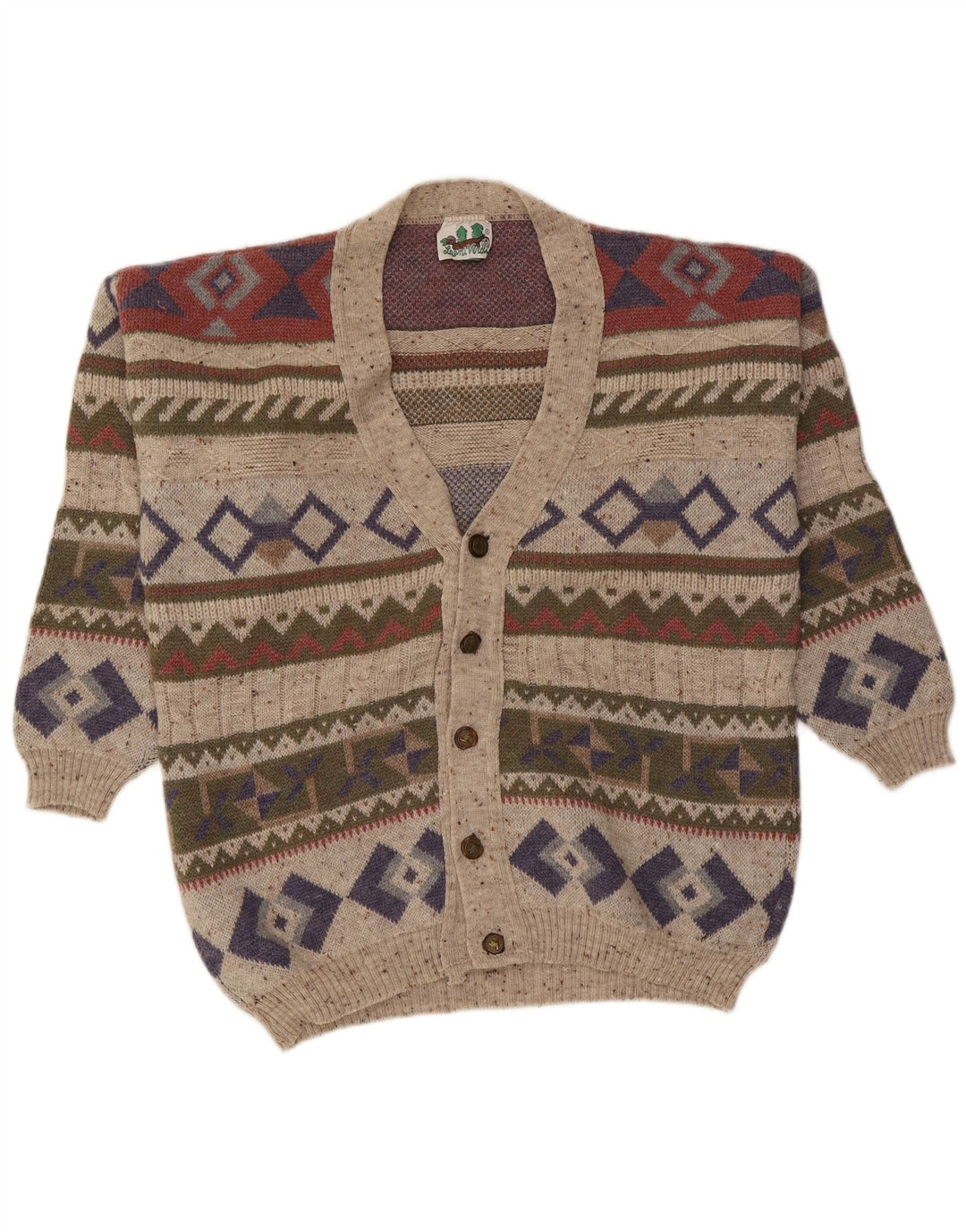Vintage hombres Cardigan suéter grande multicolor lana geométrica