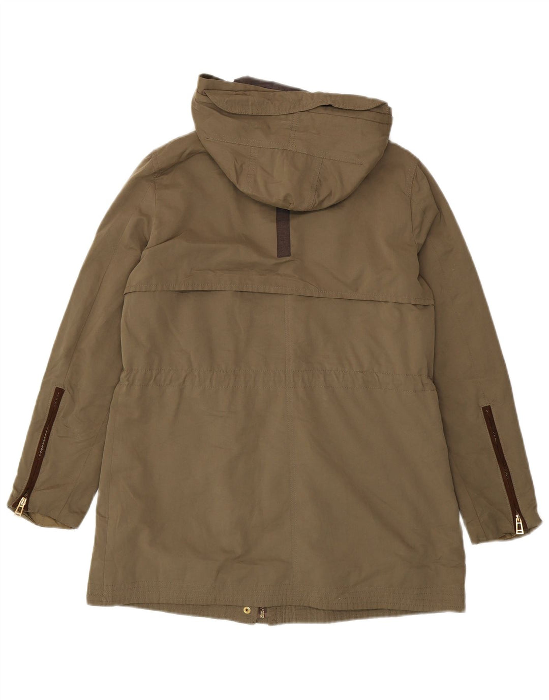 Zara Mujer Parka Con Capucha Chaqueta UK 46 Grande Caqui Poliéster