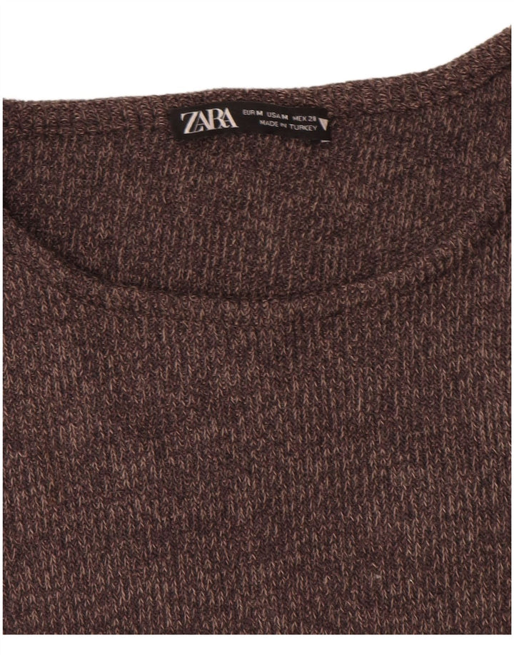 Zara Top corto de manga larga para mujer UK 42 Poliéster marrón medio