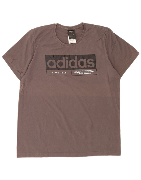 Adidas Hombre Camiseta Gráfica Top Algodón Gris Medio