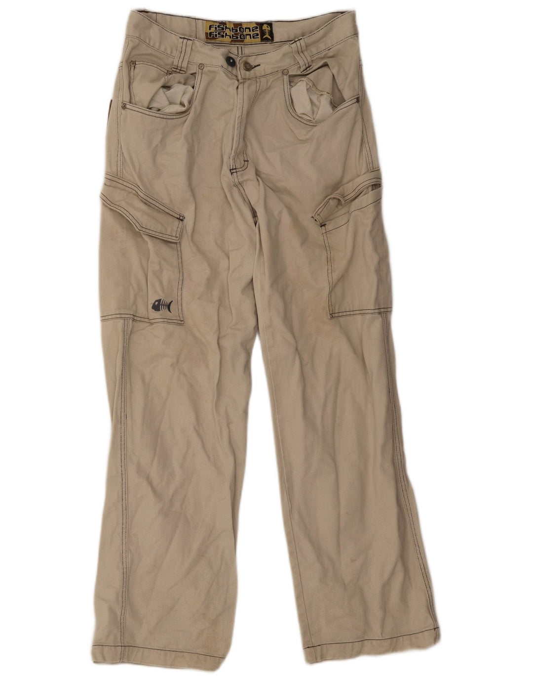 Fishbone - Pantalón cargo recto para hombre, talla mediana, W32 L30, color beige