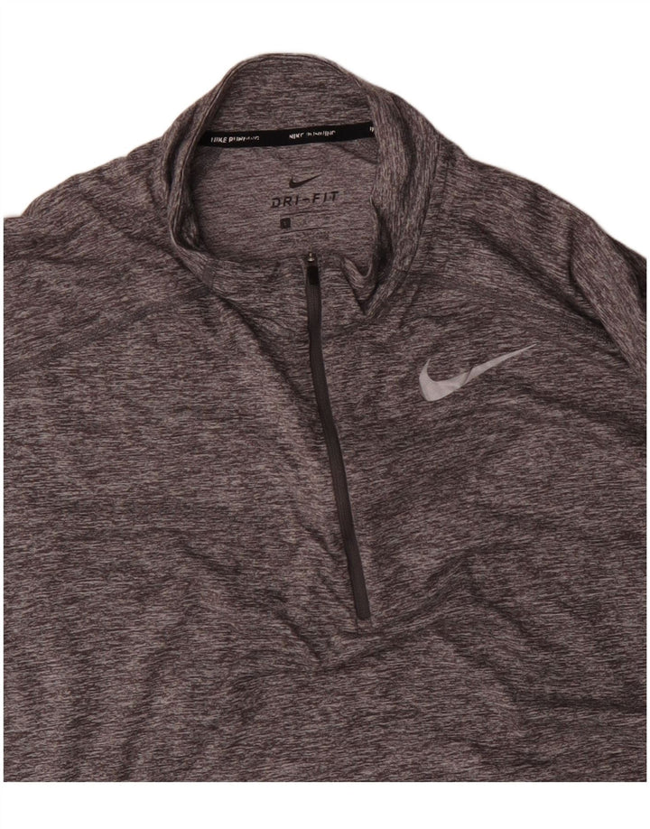 NIKE Hombre Dri Fit Zip Neck Jersey Chándal Top Grande Gris Moteado