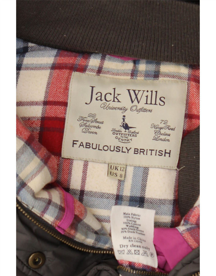JACK WILLS Chaleco acolchado con capucha para mujer UK 42 Nylon gris medio